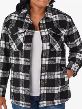 Member's MarkBlack & White Plaid Button-Up Shacket Size S